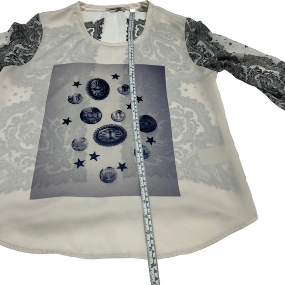 Maison Scotch Beige Black Graphic Top 3/4 Sleeves Size S - Picture 9 of 10